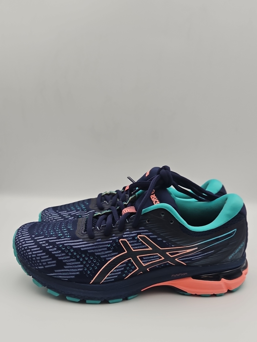 Asics Navy Running Shoes with Teal and Coral Accents